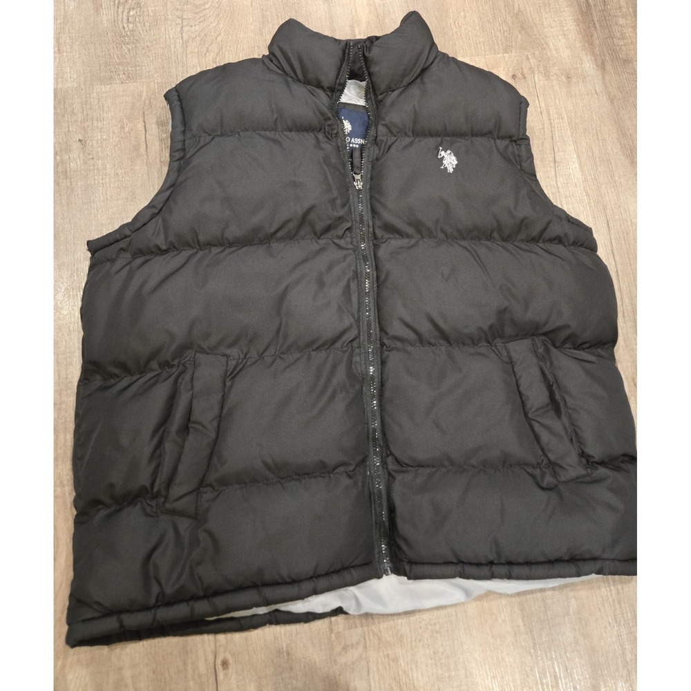 US Polo Assn Men Vest XL Black Embroidered Pony Full Zip Polyester Puffer